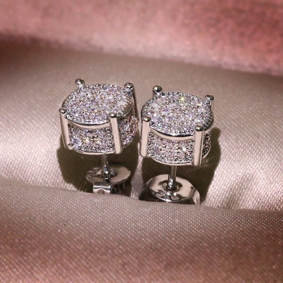 18K White Gold Diamond All Around Stud Earrings - Picture 3 of 3